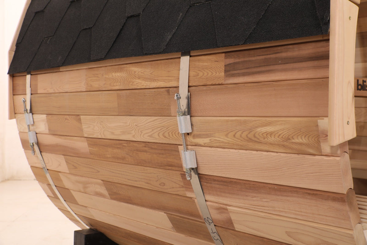 Blisspod - Prague Canadian Red Cedar Outdoor Steam Barrell Sauna | Full Glass Back