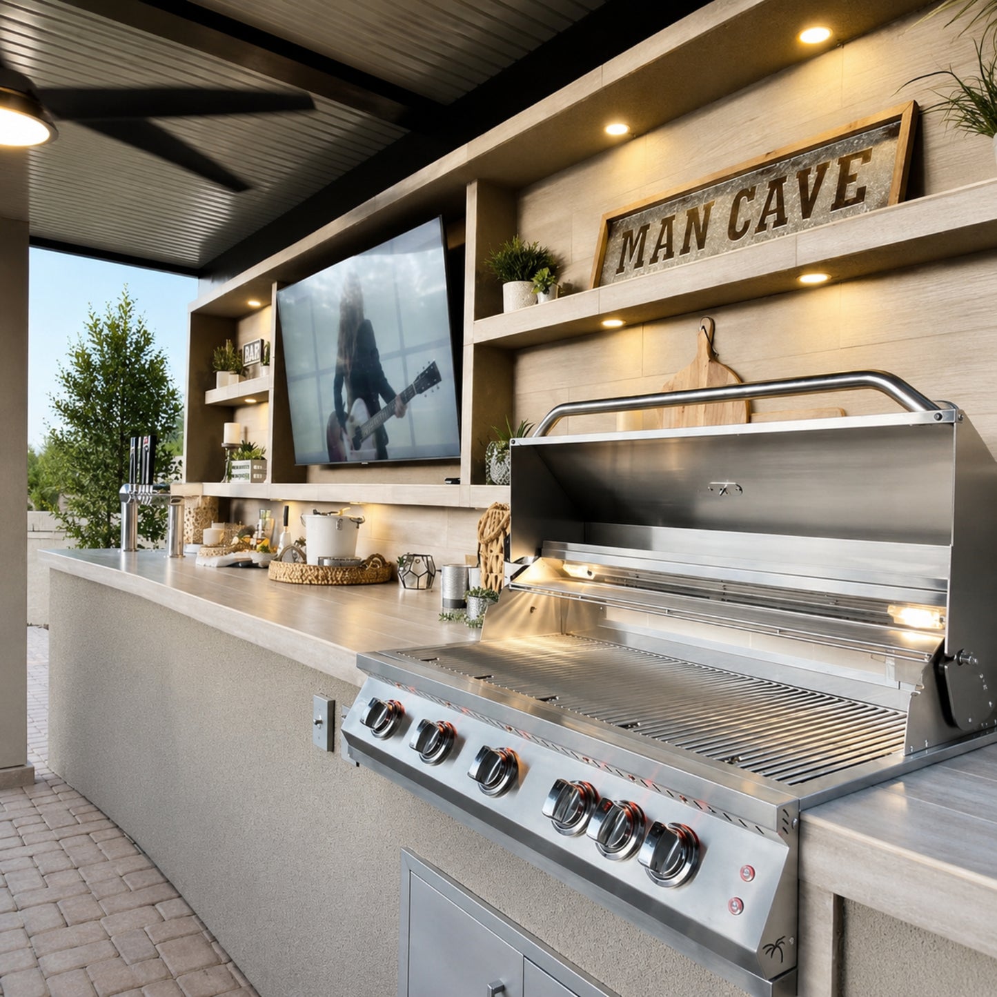 KoKoMo Outdoor Kitchen Pavilion – 20'x20' Luxury BBQ Island with 70" TV, Bar, Grill, Kegerator & More