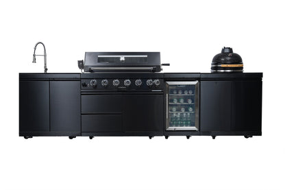 Black Stainless Steel Outdoor Kitchen Grill Island with Kamado & Refrigerator - Black