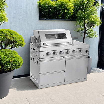 Stainless Steel Gas Grill with Rotisserie Kit - Outdoor Kitchen Island