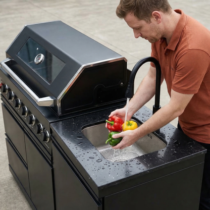 62.6 Inch 6-Burner Outdoor Kitchen Grill with Marble Countertops - Black