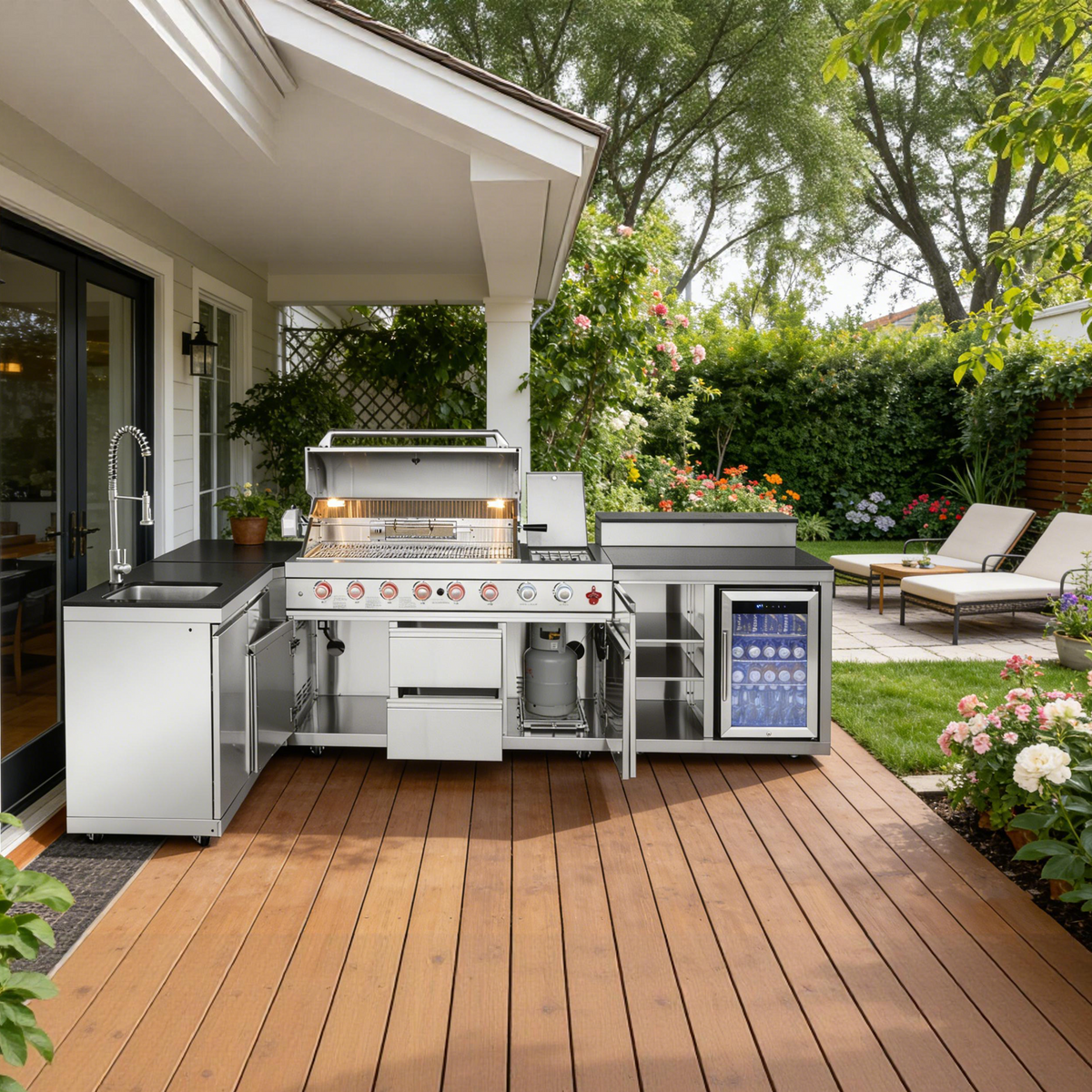 Outdoor Kitchen Island with 6+1 Burner Propane BBQ Grill – Stainless Steel