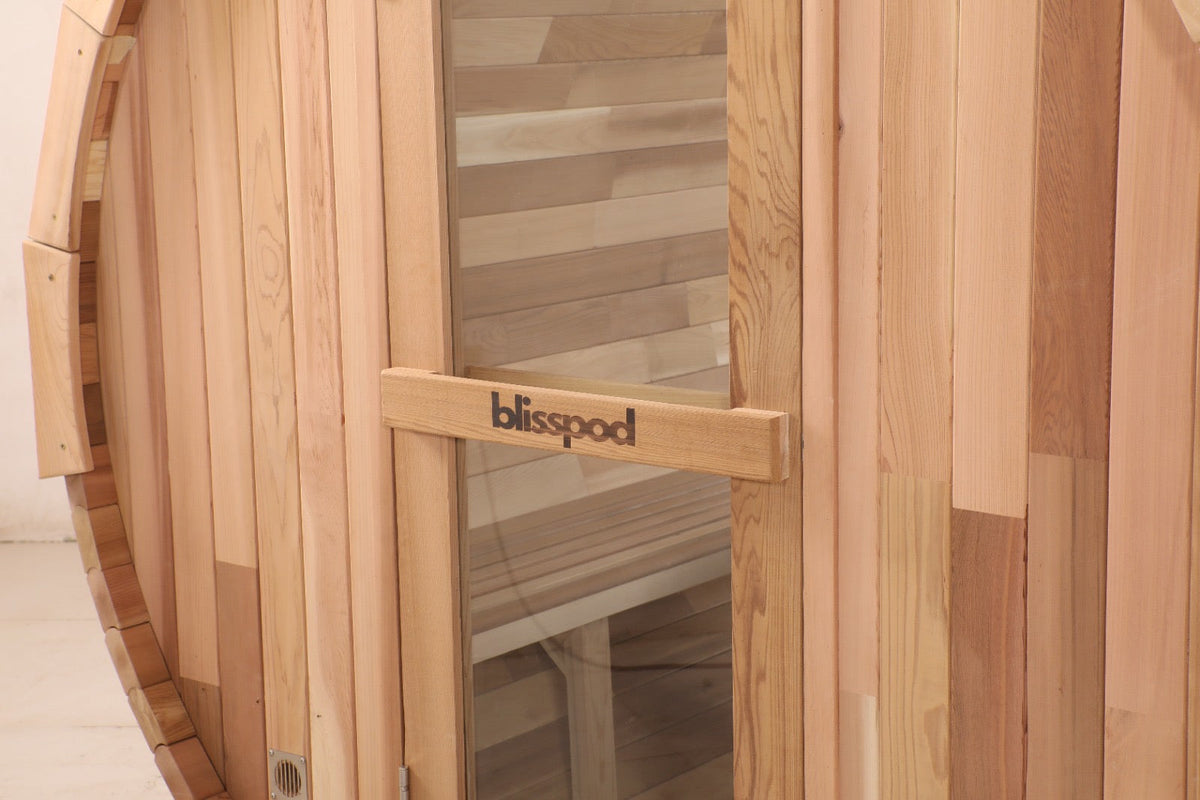 Blisspod - Prague Canadian Red Cedar Outdoor Steam Barrell Sauna | Full Glass Back
