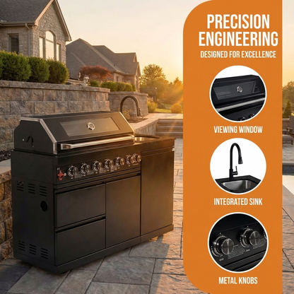 62.6 Inch 6-Burner Outdoor Kitchen Grill with Marble Countertops - Black