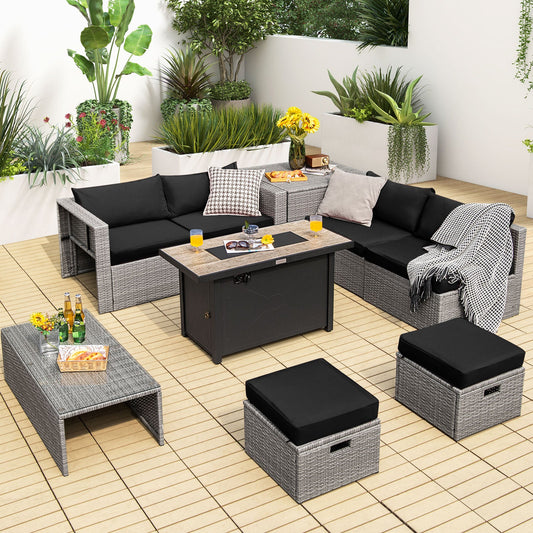 9 Pieces Patio Furniture Set with 42 Inch Fire Pit