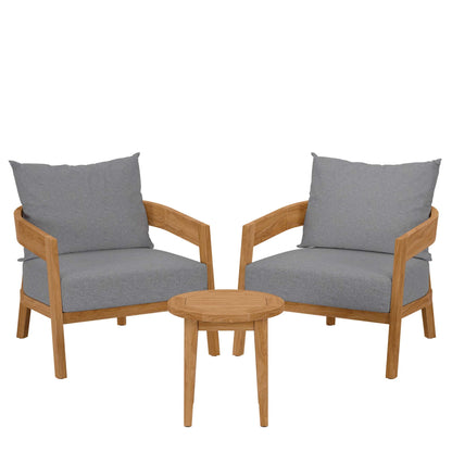 Modway Brisbane Outdoor Patio Set - 3-Piece Grey Teak Furniture for Stylish Patios