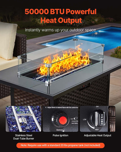 6-Piece Outdoor Patio Furniture Set with Propane Fire Pit Table