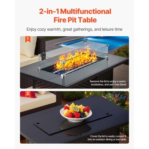 6-Piece Outdoor Patio Furniture Set with Propane Fire Pit Table
