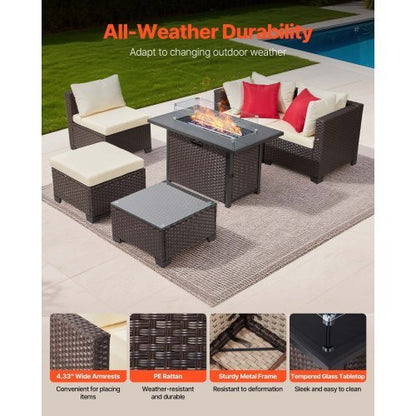 6-Piece Outdoor Patio Furniture Set with Propane Fire Pit Table