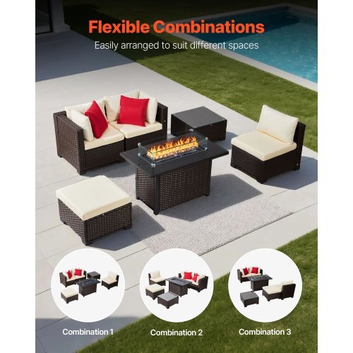 6-Piece Outdoor Patio Furniture Set with Propane Fire Pit Table