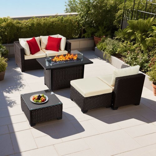 6-Piece Outdoor Patio Furniture Set with Propane Fire Pit Table