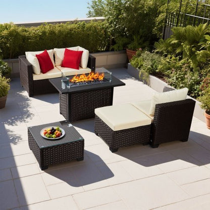 6-Piece Outdoor Patio Furniture Set with Propane Fire Pit Table