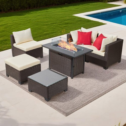 6-Piece Outdoor Patio Furniture Set with Propane Fire Pit Table