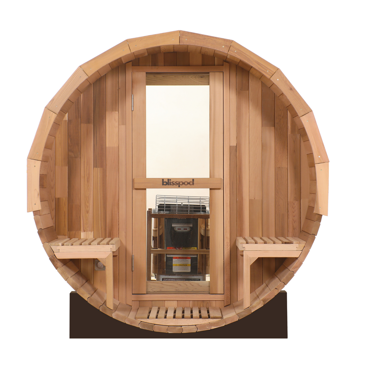 Blisspod - Prague Canadian Red Cedar Outdoor Steam Barell Sauna | 2-4 / 4-6 persons with Full Glass Back & 2 front Porch seats