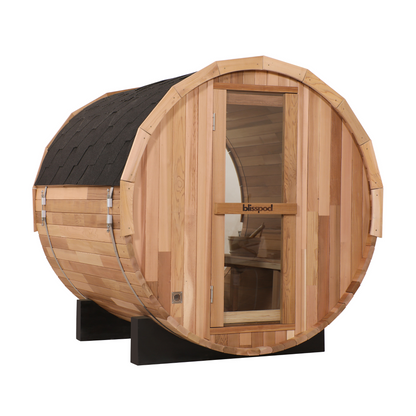 Blisspod - Prague Canadian Red Cedar Outdoor Steam Barrell Sauna | Full Glass Back