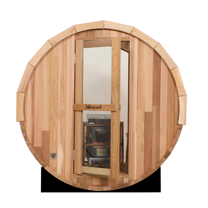 Blisspod - Prague Canadian Red Cedar Outdoor Steam Barrell Sauna | Full Glass Back