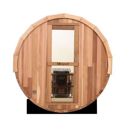 Blisspod - Prague Canadian Red Cedar Outdoor Steam Barrell Sauna | Full Glass Back