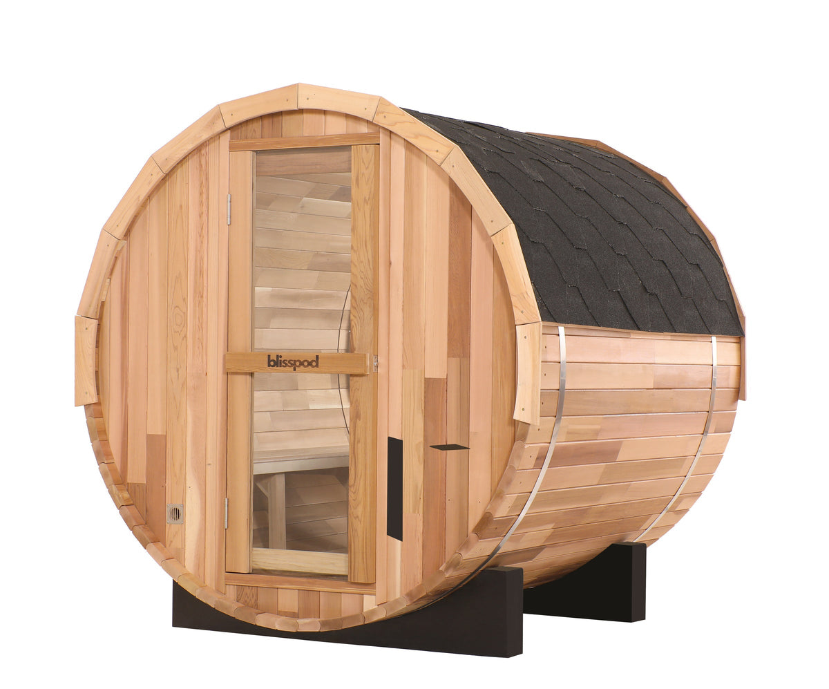 Blisspod - Prague Canadian Red Cedar Outdoor Steam Barrell Sauna | Full Glass Back