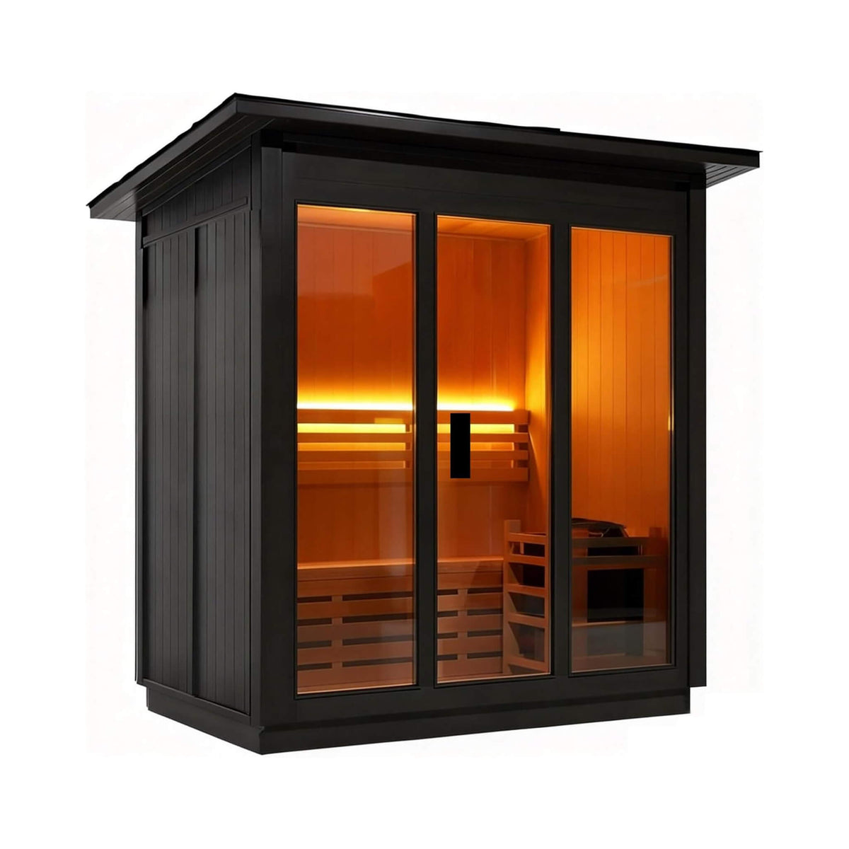 Custom 8-Person Luxury Canadian Red Cedar Outdoor Steam Sauna With Double-Back Bench, Heater And Stones [Made-To-Order] (SAK13492)
