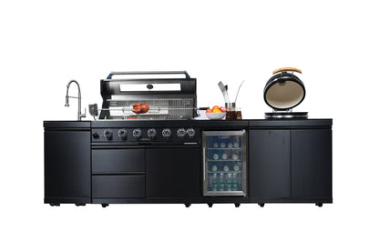 115-Inch Stainless Steel Outdoor Kitchen Barbecue Island Grill with Granite Countertops - Black