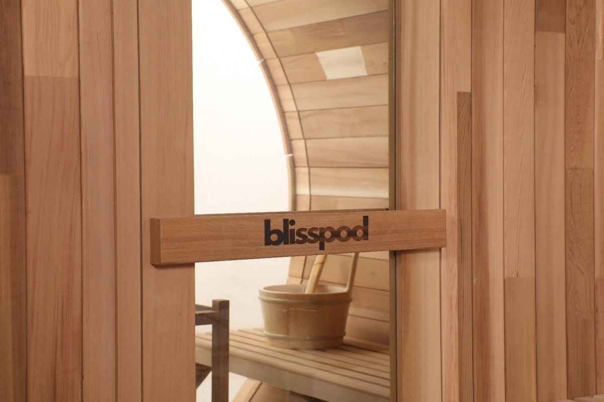 Blisspod - Prague Canadian Red Cedar Outdoor Steam Barrell Sauna | Full Glass Back