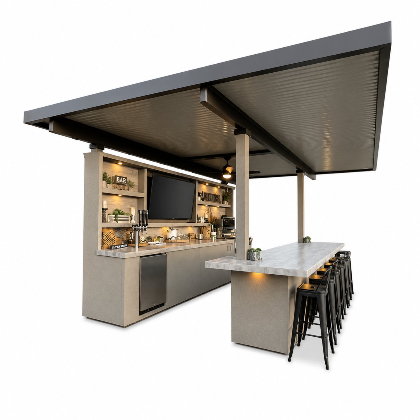 KoKoMo Outdoor Kitchen Pavilion – 20'x20' Luxury BBQ Island with 70" TV, Bar, Grill, Kegerator & More