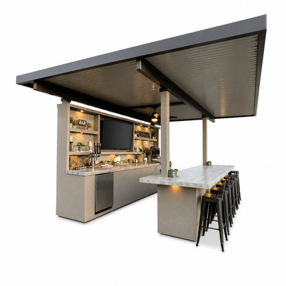 KoKoMo Outdoor Kitchen Pavilion – 20'x20' Luxury BBQ Island with 70" TV, Bar, Grill, Kegerator & More