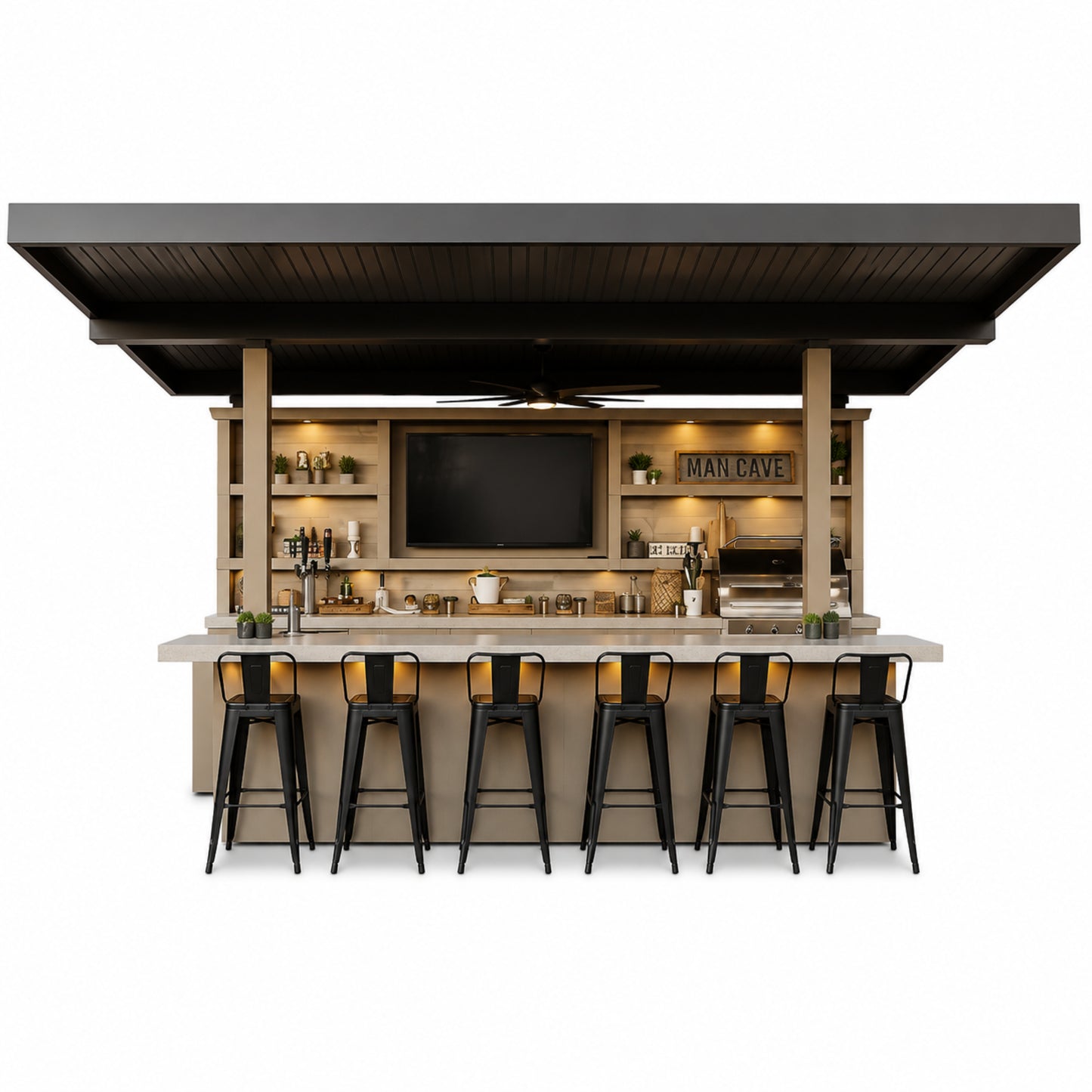 KoKoMo Outdoor Kitchen Pavilion – 20'x20' Luxury BBQ Island with 70" TV, Bar, Grill, Kegerator & More