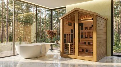 Golden Designs Kaskinen 6-Person Hybrid Outdoor Sauna – Canadian Red Cedar Interior