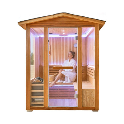 Solenne Outdoor 4-Person Traditional Cedar Steam Sauna With Sauna Heater (SAK71390)
